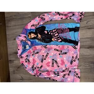 Girls Justin Bieber Y2K Pink Size 14 Pajama Shirt Top Button Up Flannel Girlcore